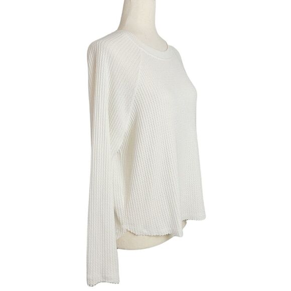 Wild Fable White High/Low Waffle Weave Raw Edging Long Sleeve Top - Picture 2 of 7
